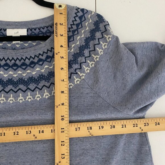 J. Jill Heathered Blue Fair Isle Embroidered Sweater Womens XL Pullover - Picture 7 of 9
